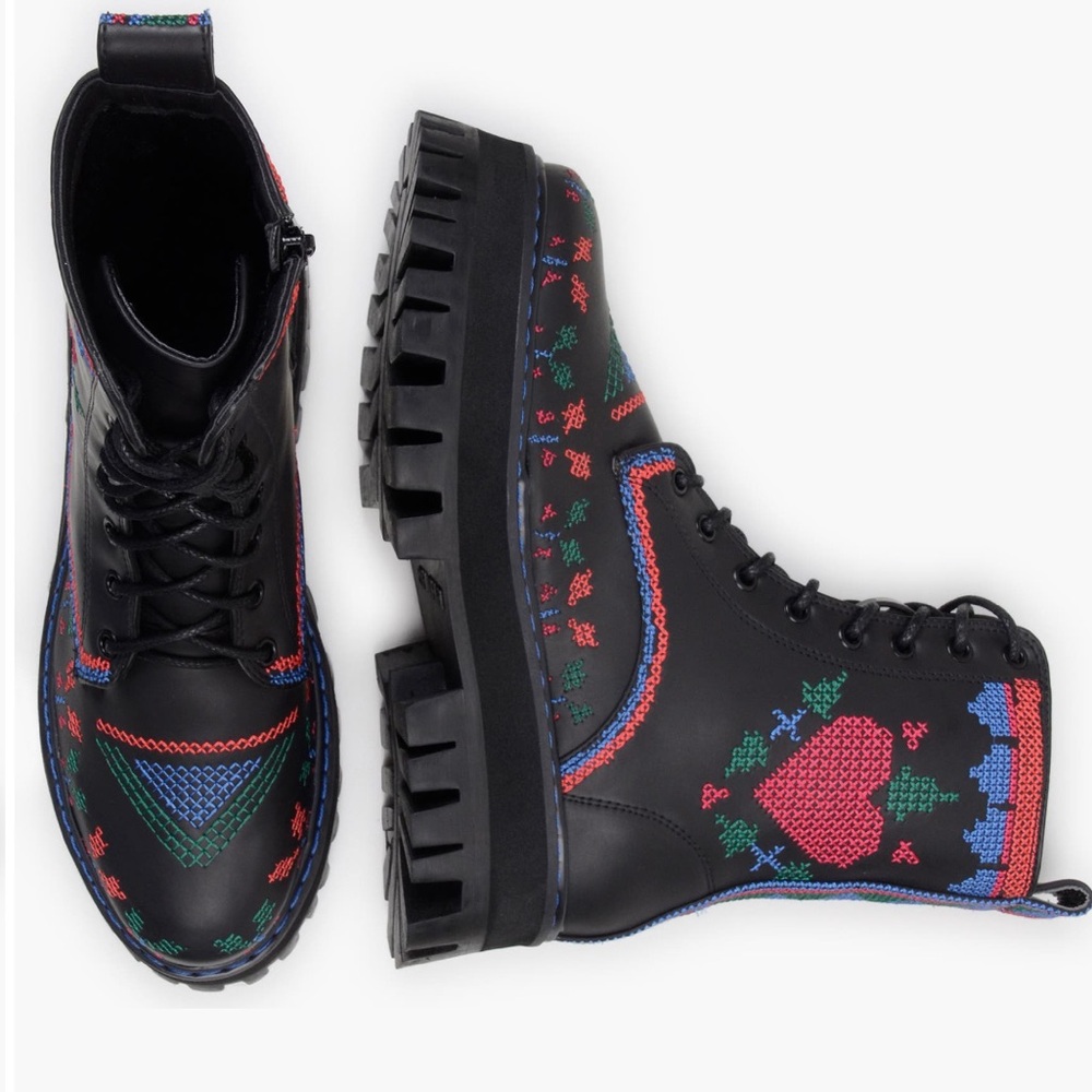 FARM Rio Black Boots with Red and Blue Accents